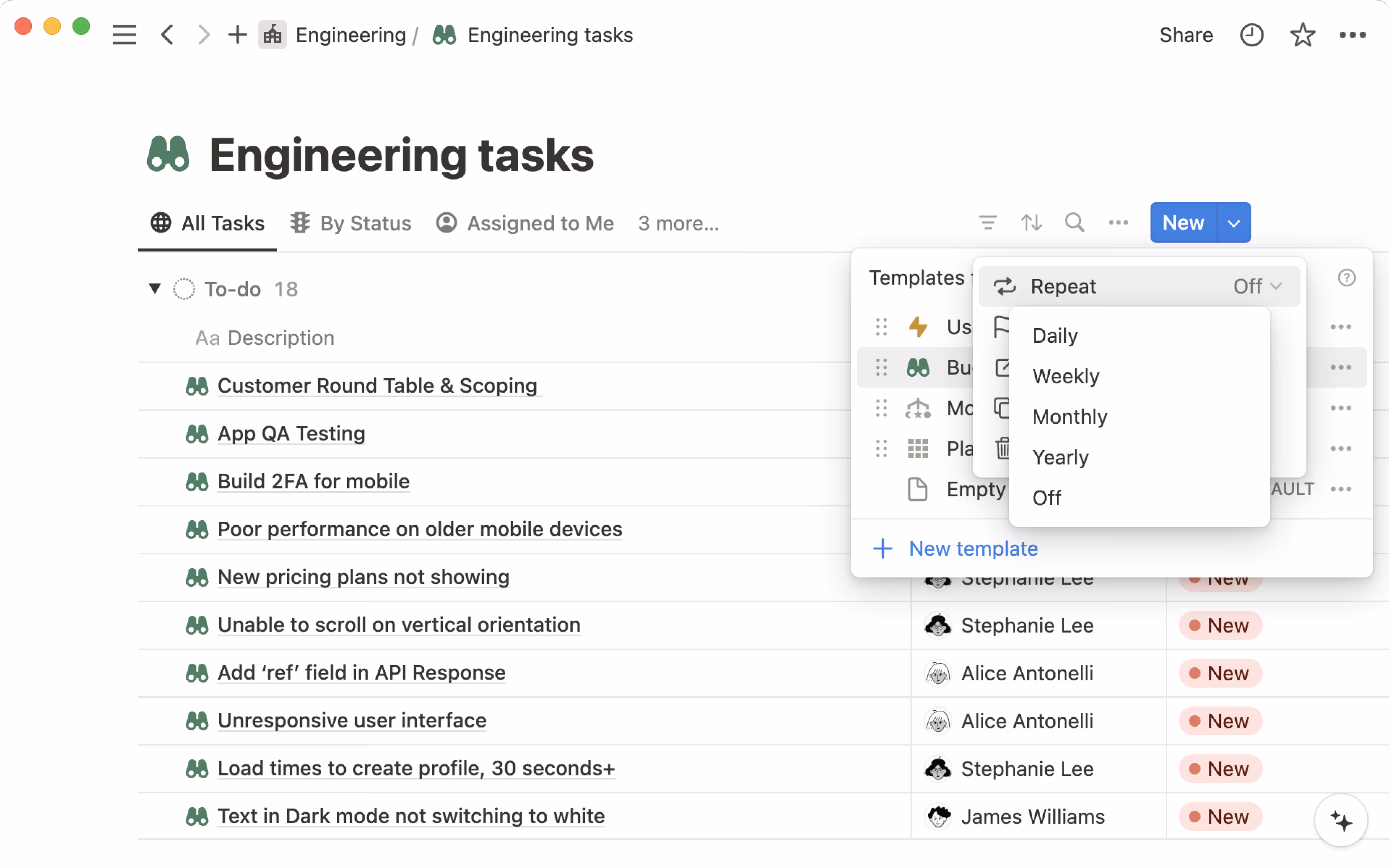 hc: repeating database templates