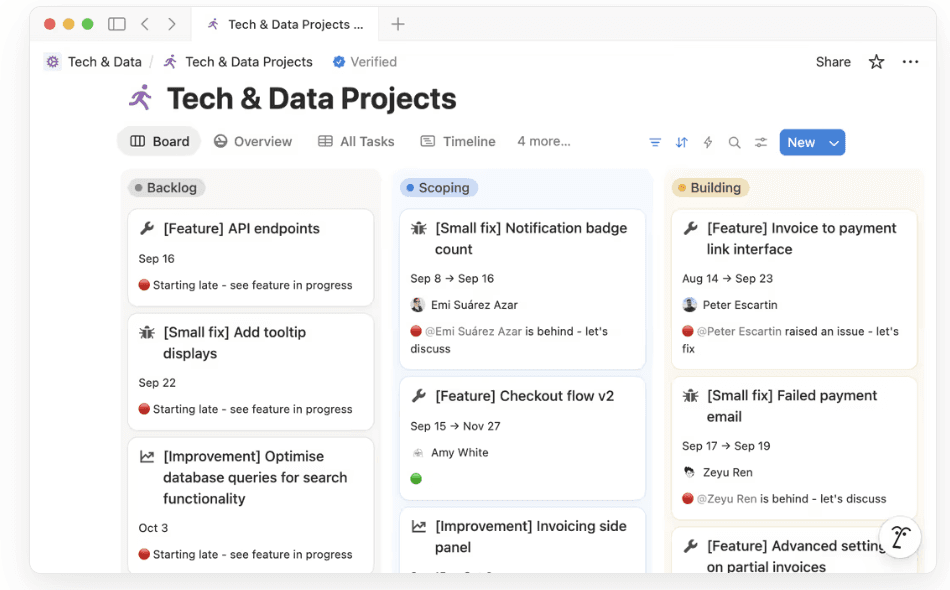 A Kanban similar to the one used by Qonto that shows projects in the backlog alongside those teams are scoping and building
