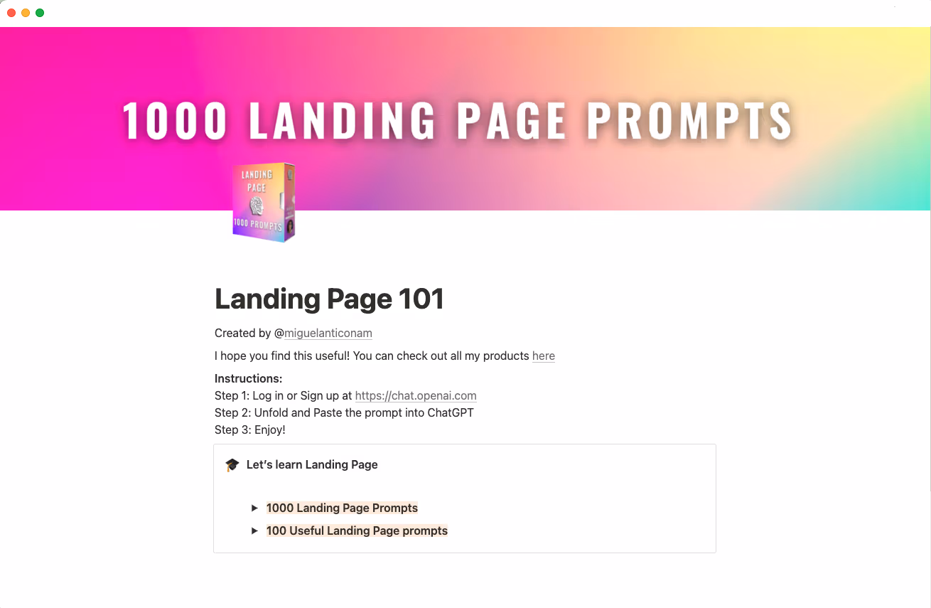 thousand landing page prompts template