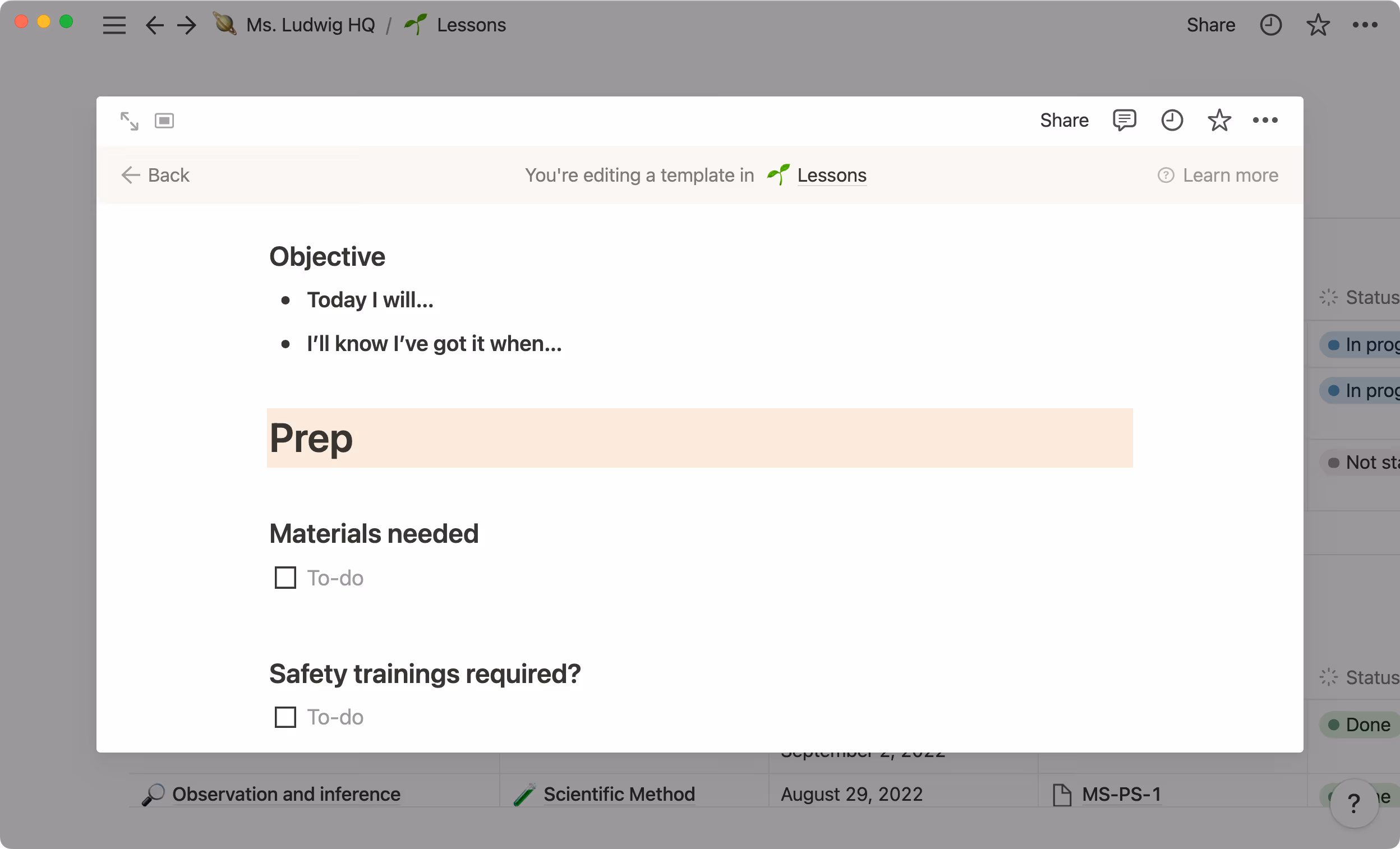Customizable database templates create predictable structure for planning.