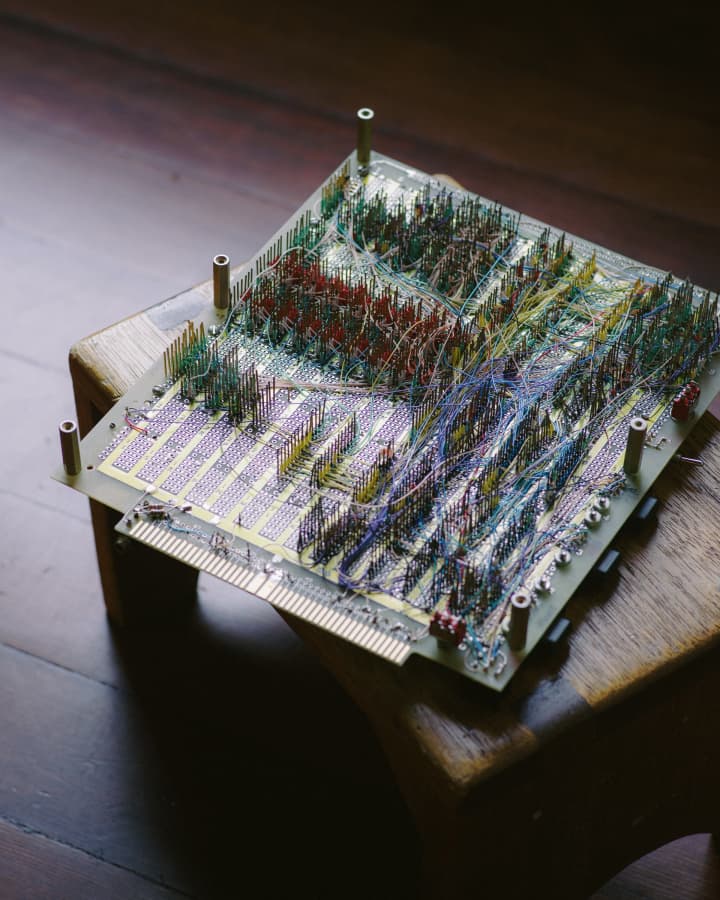 A wire-wrapped prototype of the original Macintosh.