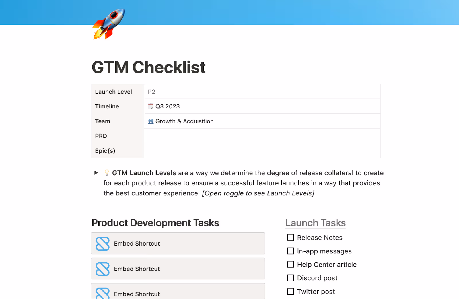 GTM launch checklist